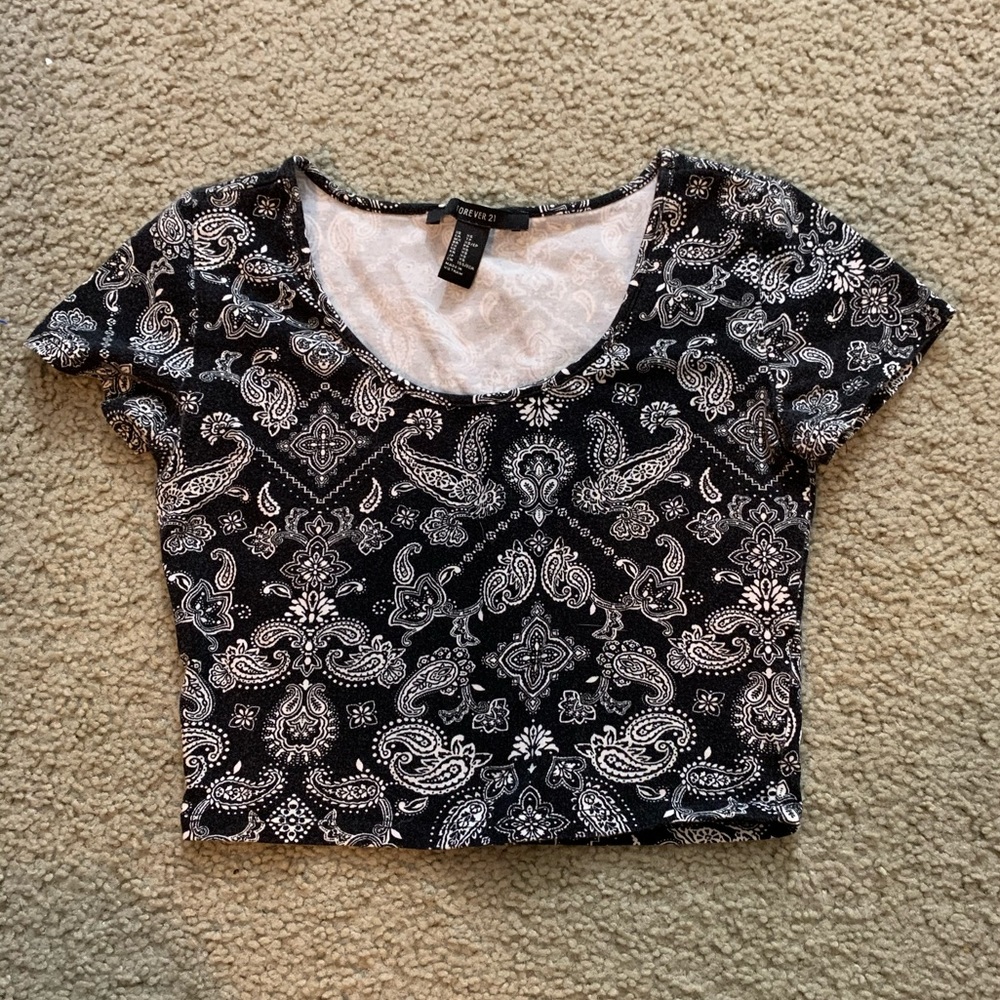 Black Paisley Crop Top